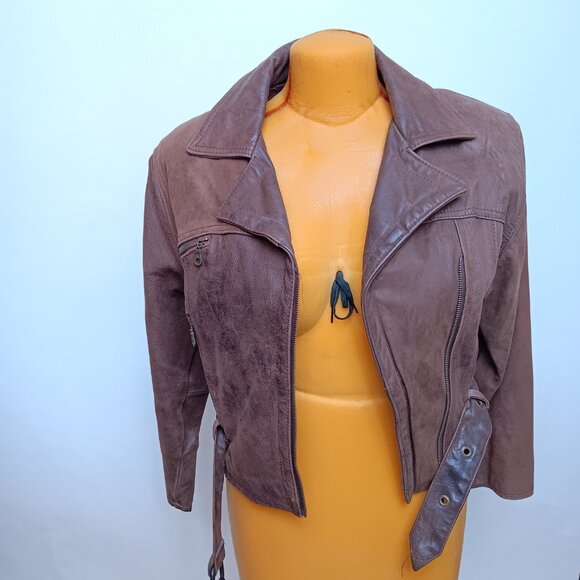 Vintage Genuine Leather Motorcycle Bomber Coat brown Jacket Women’s Medium 90s - Picture 3 of 16